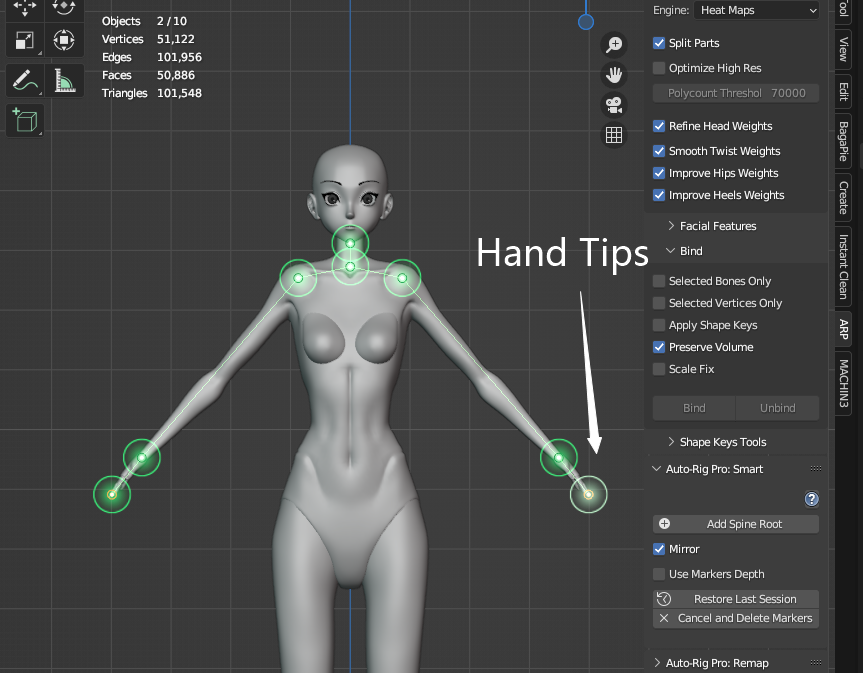 Screenshot of the Get Selected Objects operation in the Blender Auto-Rig Pro (ARP) add-on