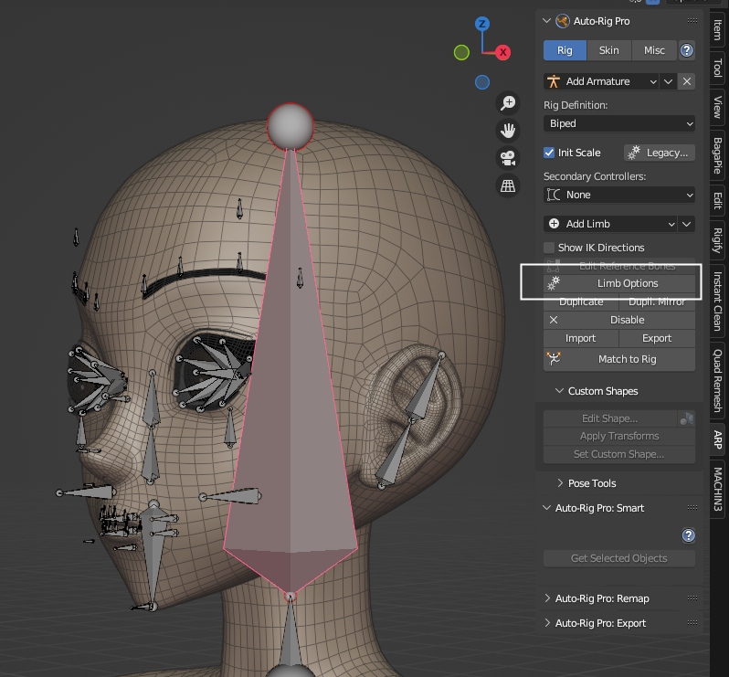 Screenshot of the Get Selected Objects operation in the Blender Auto-Rig Pro (ARP) add-on
