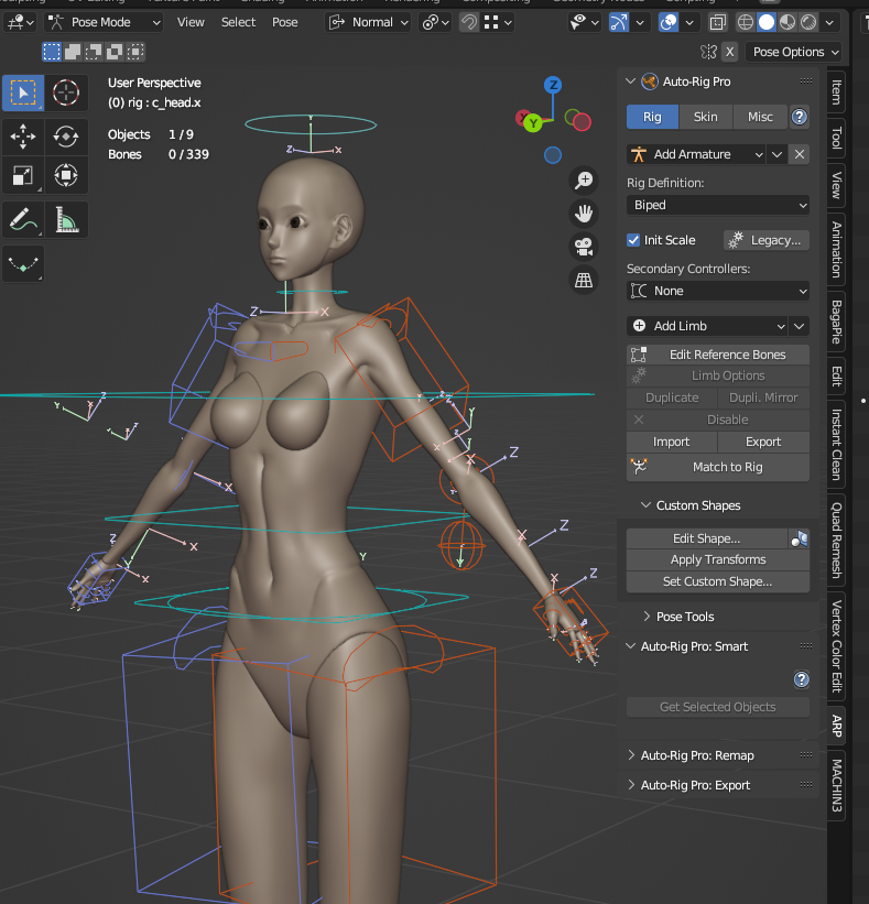 Screenshot of the Get Selected Objects operation in the Blender Auto-Rig Pro (ARP) add-on