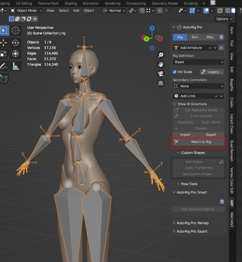 Screenshot of the Get Selected Objects operation in the Blender Auto-Rig Pro (ARP) add-on