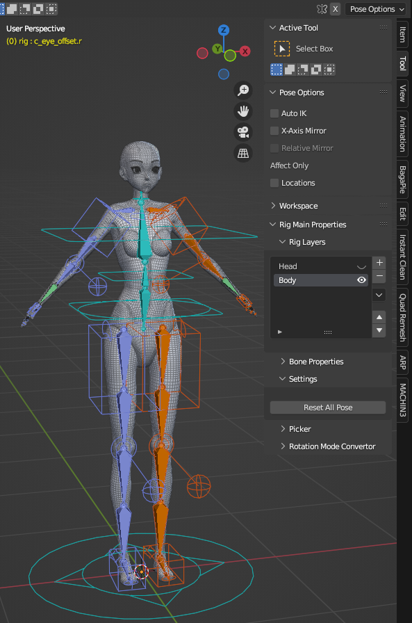 Screenshot of the Get Selected Objects operation in the Blender Auto-Rig Pro (ARP) add-on