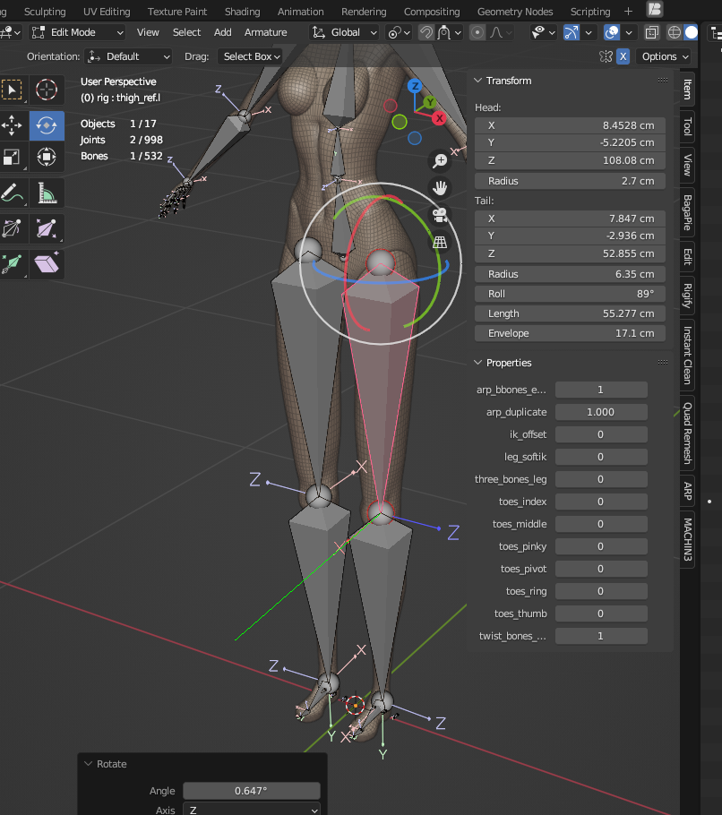 Screenshot of the Get Selected Objects operation in the Blender Auto-Rig Pro (ARP) add-on